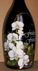 Bouteille peinte anniversaire mariage orchidées